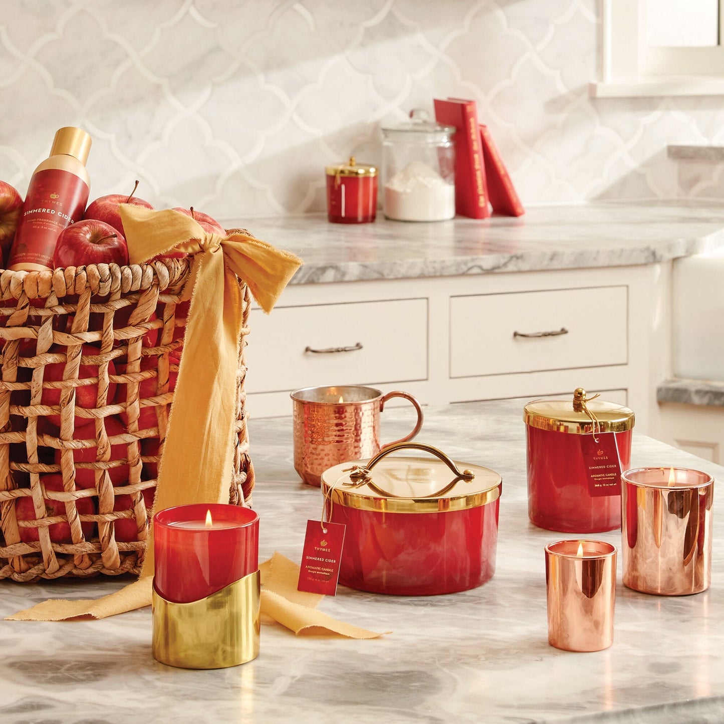 Simmered Cider Harvest Red Poured Candle with Gold Sleeve