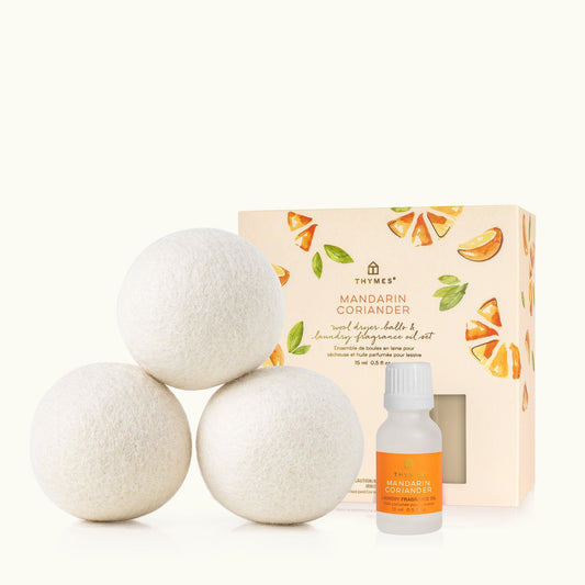 Mandarin Coriander Wool Dryer Balls & Laundry Fragrance Oil Set